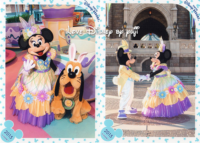 東京ディズニーランド「ディズニー・イースター2015」のスペシャルフォトのミニー＆プルート（左）／ミッキー＆ミニー（右）