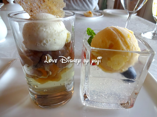 グラスデザート（アップルソテー&バニラアイスクリーム／オレンジシャーベット&レモンゼリー）