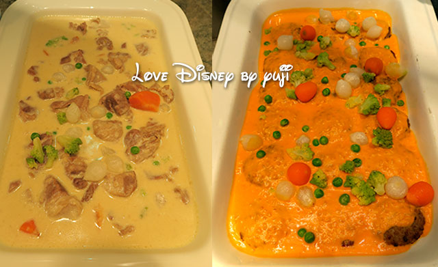 仔羊と豆のクリーム煮（左）／ハンバーグクリーミーキャロットソース（右）