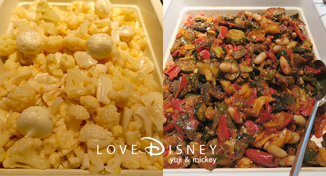 イカとカリフラワーのサラダ（左）／ラタトゥイユと白いんげん豆（右）