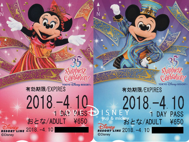 東京ディズニーリゾート35周年を記念したデザインのフリーきっぷ（ミニー/ミッキー）