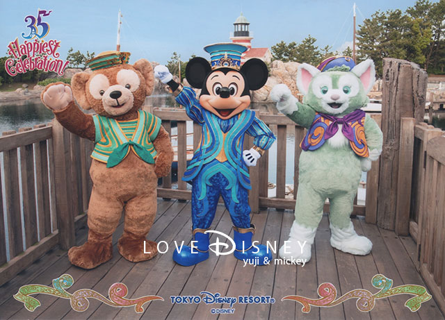 「TDR35周年のディズニースナップフォト（フォトファン）」キャラクター写真（ダッフィー＆ミッキー＆ジェラトーニ）