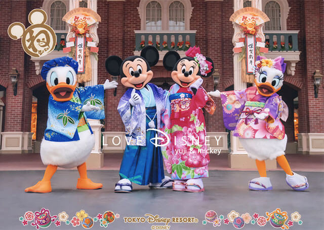 TDL2020年お正月ディズニースナップフォト後期のキャラクター写真（ドナルド、ミッキー、ミニー、デイジー）