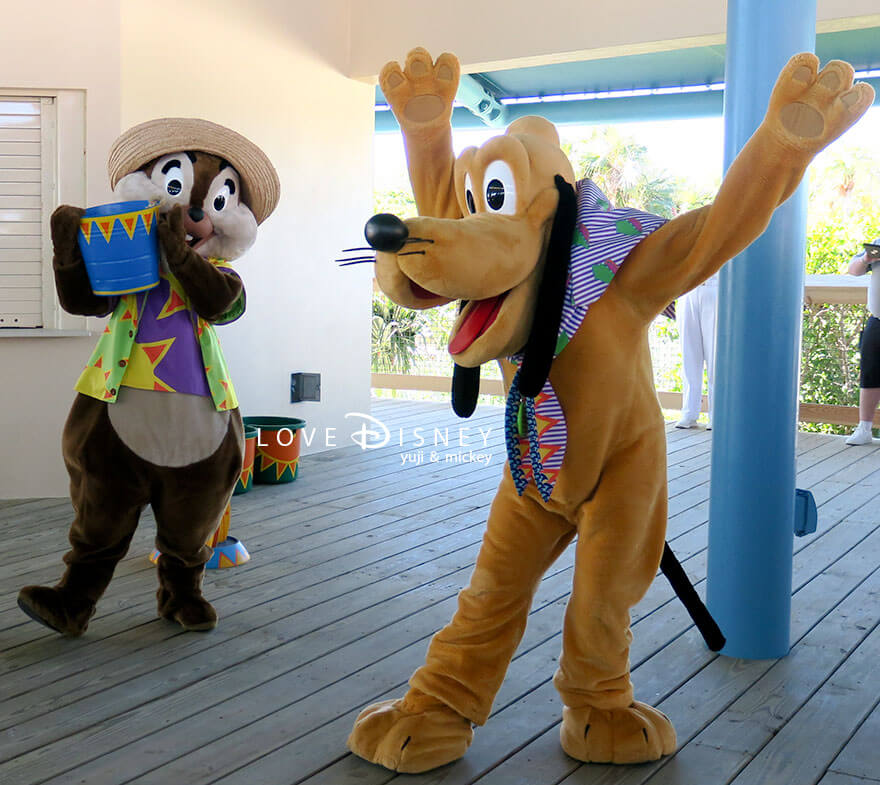 ディズニー・ルックアウト・ケイのエンターテイメント「ディズニー・ファン・イン・ザ・サン・ビーチバッシュ」チップ、プルート