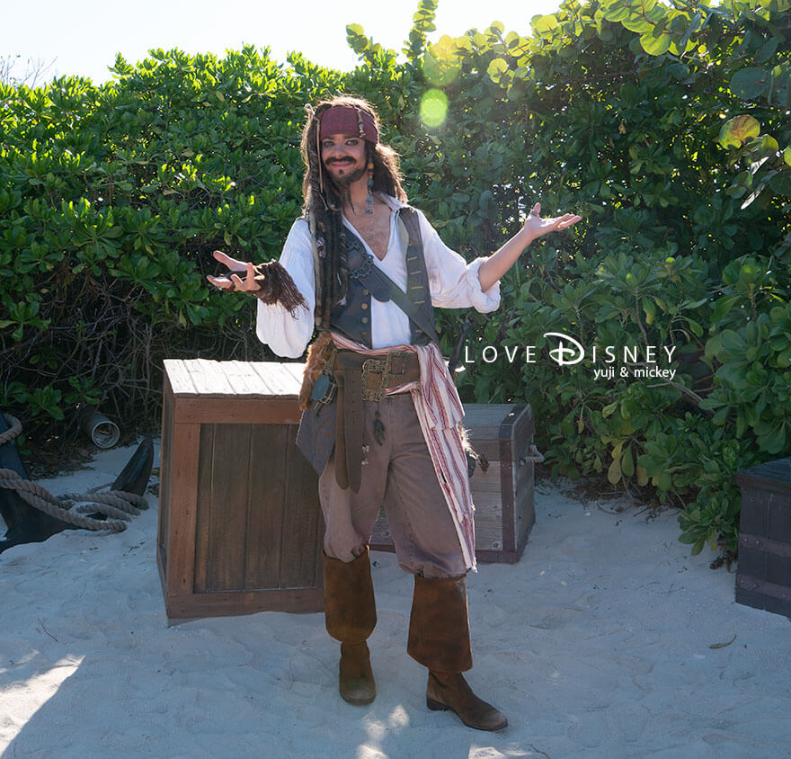 ディズニークルーズ、ウィッシュ号、キャスタウェイ・ケイ、キャラクターグリーティング、ジャック・スパロウ