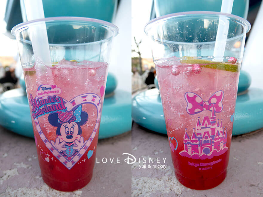 ディズニー・パルパルーザ、ミニーのファンダーランド、スパークリングドリンク（ストロベリー＆ライチー）