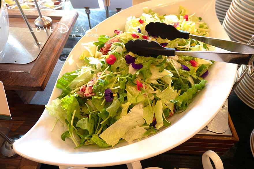 東京ディズニーランドホテル、シャーウッドガーデン・レストラン「ディズニー・パルパルーザ、ミニーのファンダーランド、ブッフェ」冷たい料理（ミックスサラダ）