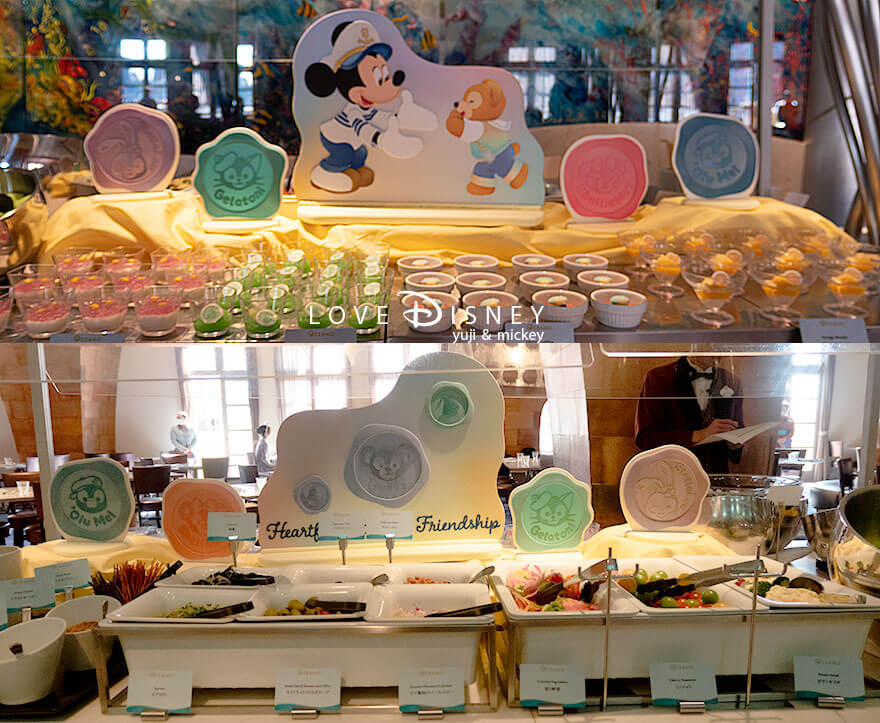 ホテルミラコスタ、オチェーアノ「ダッフィー＆フレンズのハートフェルト・レターズ・オブ・フレンドシップ、ブッフェ」店内のデコレーション（その1）