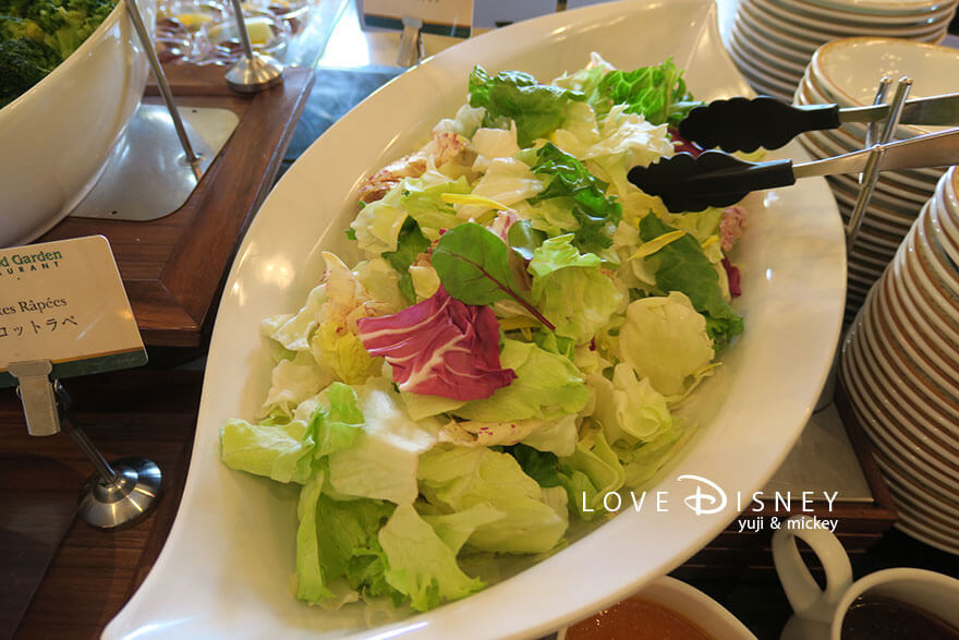 東京ディズニーランドホテル「シャーウッドガーデン・レストラン」ディズニー・パルパルーザ、ヴァネロペのスウィーツ・ポップ・ワールドブッフェ、冷たい料理（ミックスサラダ）