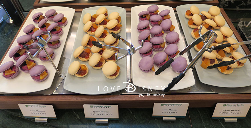 東京ディズニーランドホテル「シャーウッドガーデン・レストラン」ディズニー・パルパルーザ、ヴァネロペのスウィーツ・ポップ・ワールドブッフェ、デザート（マカロン）
