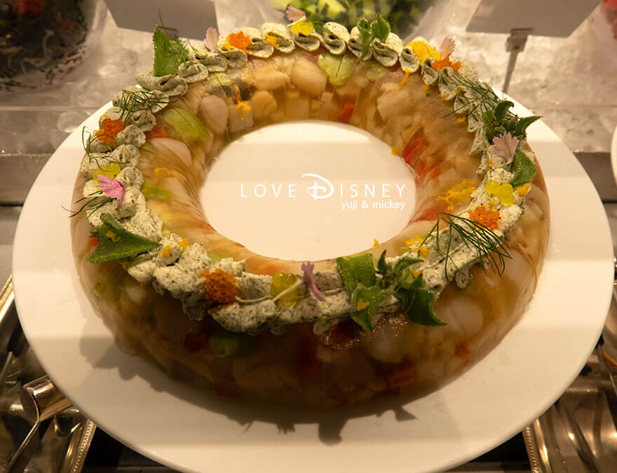 ファンタジースプリングス・レストラン ディナーブッフェ 冷たい料理 イタヤ貝とツブ貝のテュルパン