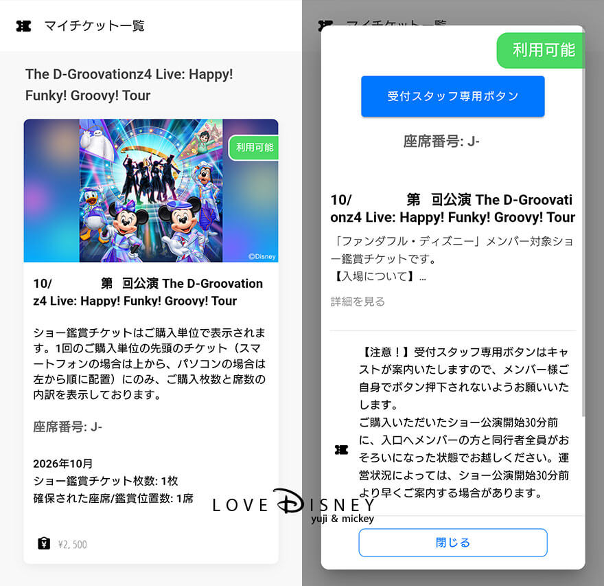Dグル ファンダフル・ディズニー チケット画面